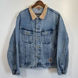 Vintage Work King Denim Trucker Jean Jacket Mens XL - Corduroy Collar - 90s